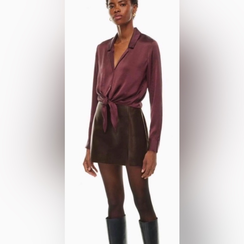 Aritzia Wilfred Tie-front satin blouse size XL burgundy